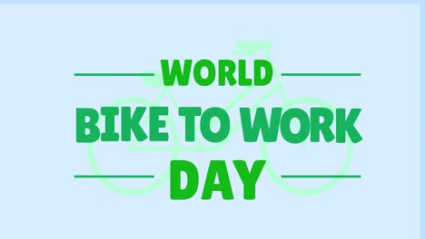 animation of world bike to work day text with bicycle icon on blue background