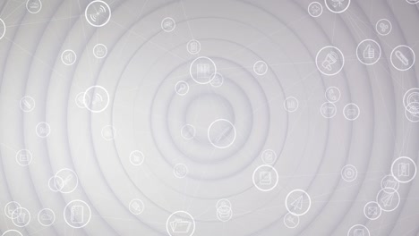 animation of white digital icons over white circles