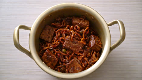 Jjapaguri-or-Chapaguri,-Korean-Black-Beans-Spicy-Noodles-with-Beef---Korean-food-style