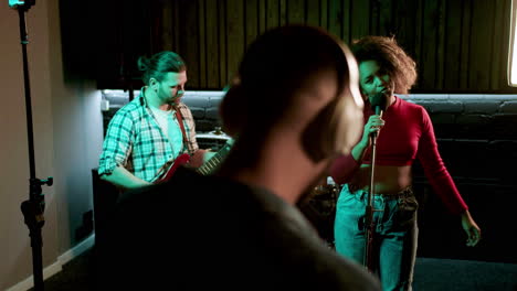 musical group in the studio