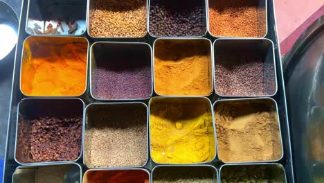 A-variety-of-Indian-spices-set-in-a-stainless-steel-box