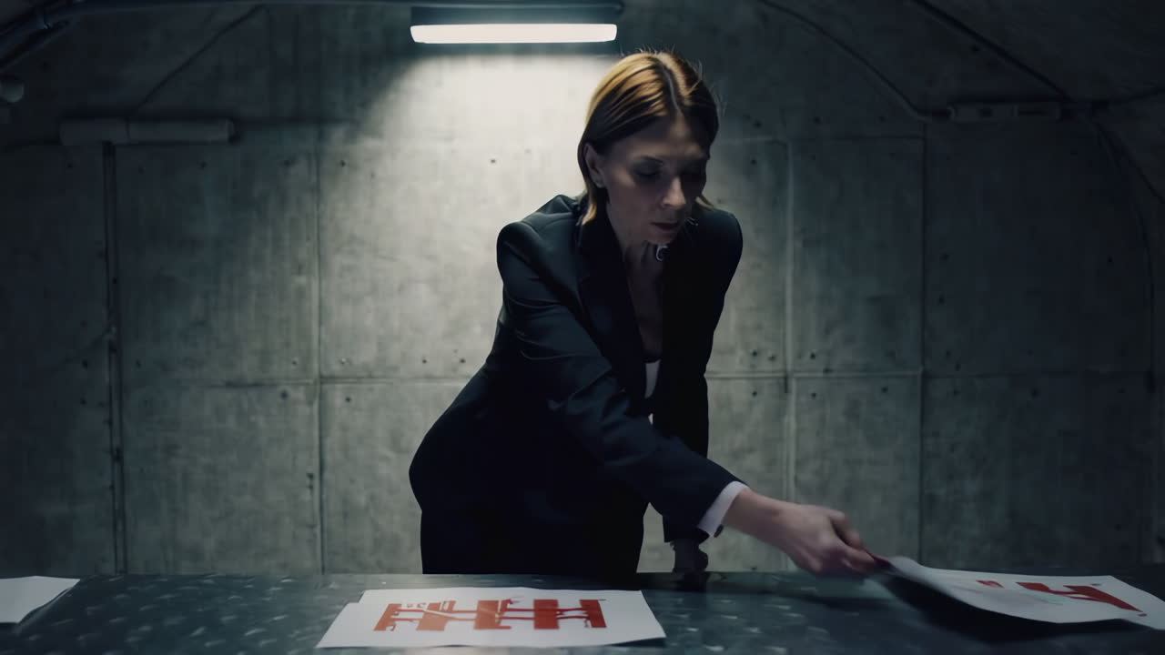 Businesswoman Presenting Documents in a Bunker
