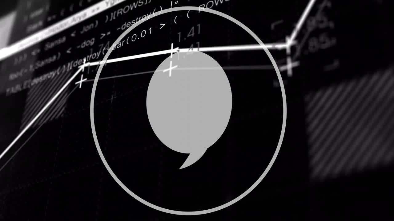 animación de icono de burbuja de voz sobre datos financieros y gráficos