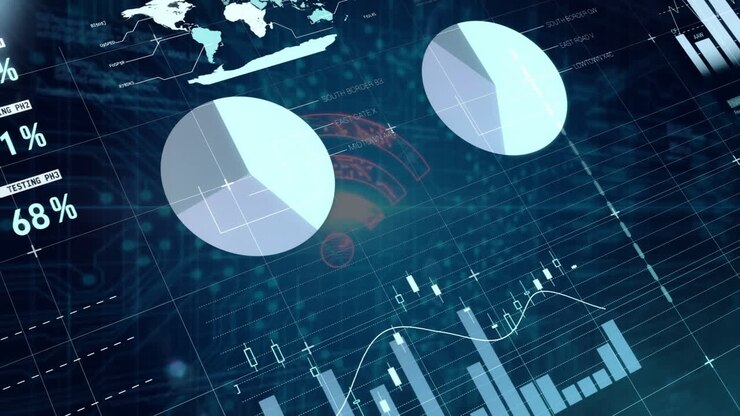Financial charts and graphs animation over world map and data visualization