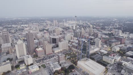 Drone-flight-over-San-Antonio-Texas-downtown-at