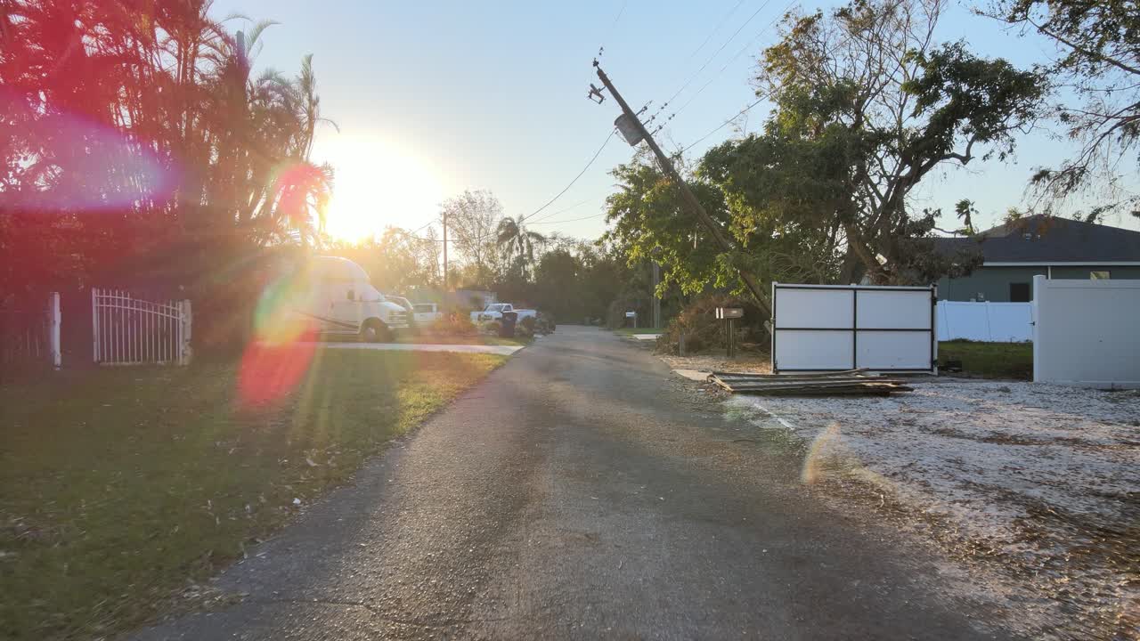 Hurricane Aftermath: Residential Street with Extensive Damage
