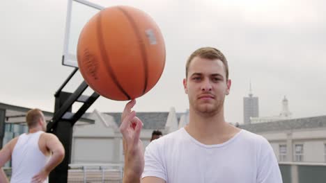 basketball player playing with basketball in court 4k