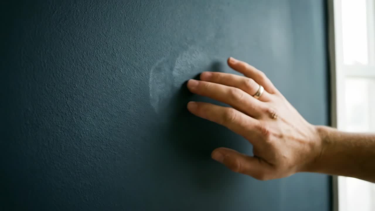 Hand Leaves White Fingerprint Mark on Dark Wall