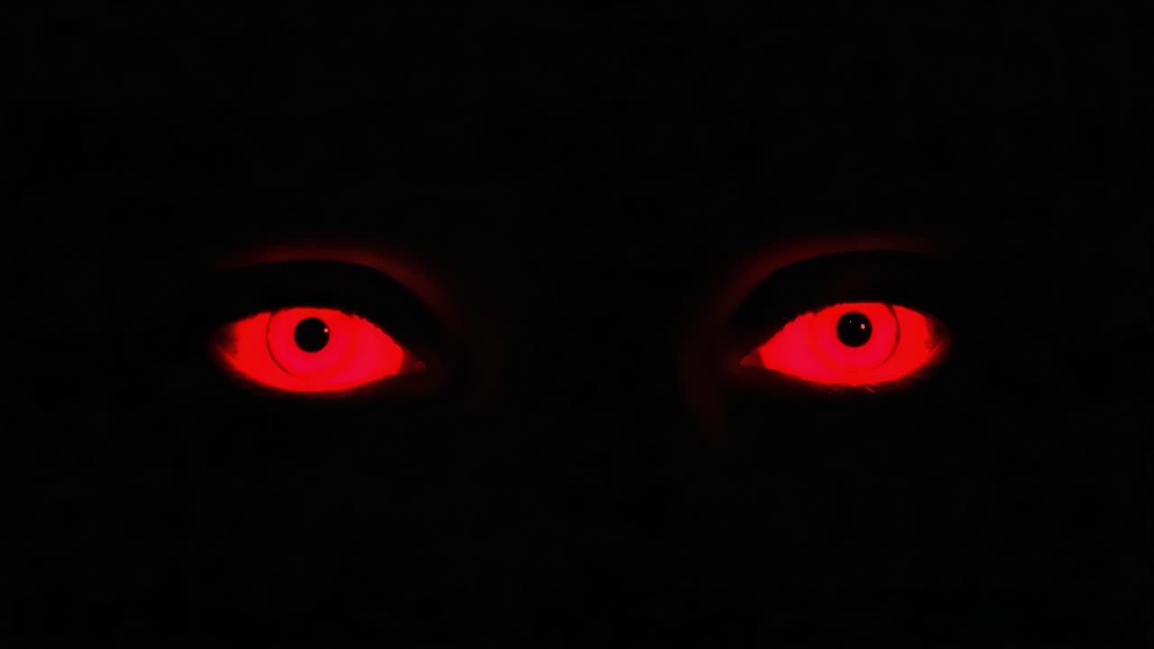 An Intense Stare: Captivating Red Eyes Emerge from Darkness, Creating a Mysterious and Ominous Atmosphere That Draws the Viewer In