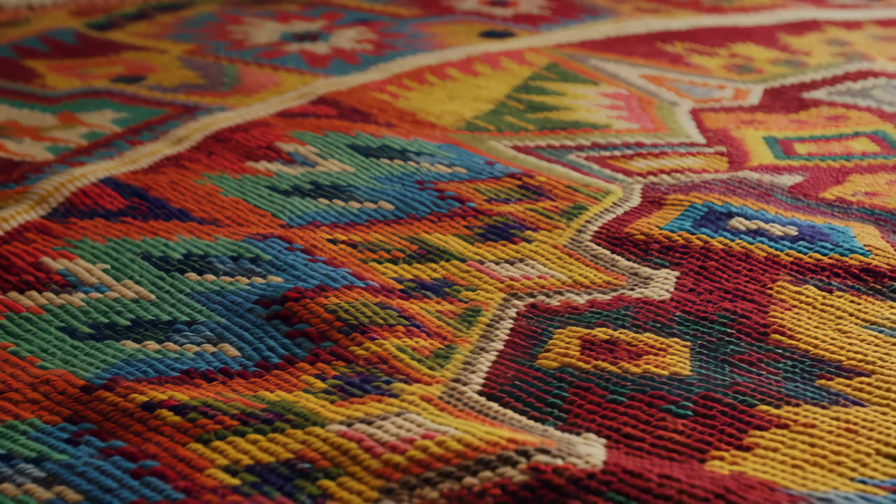Close-up of a colorful woven rug