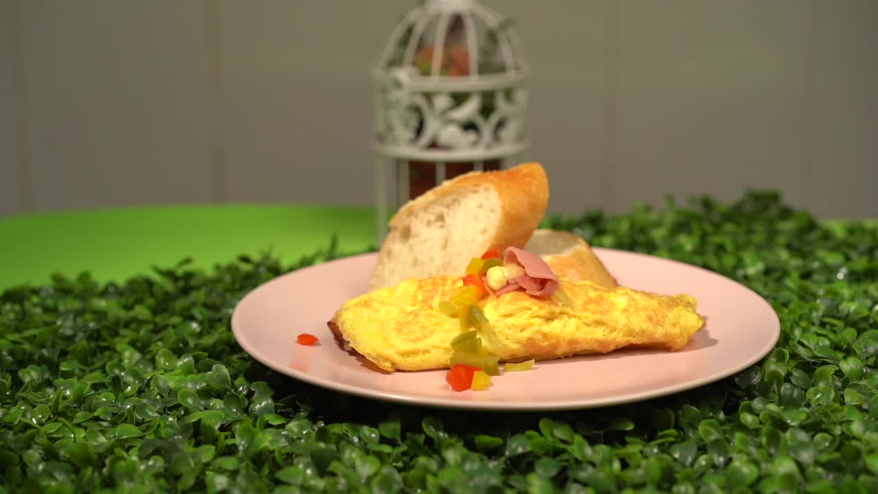 waitress deliver mexican omelette in slow motion tortilla española