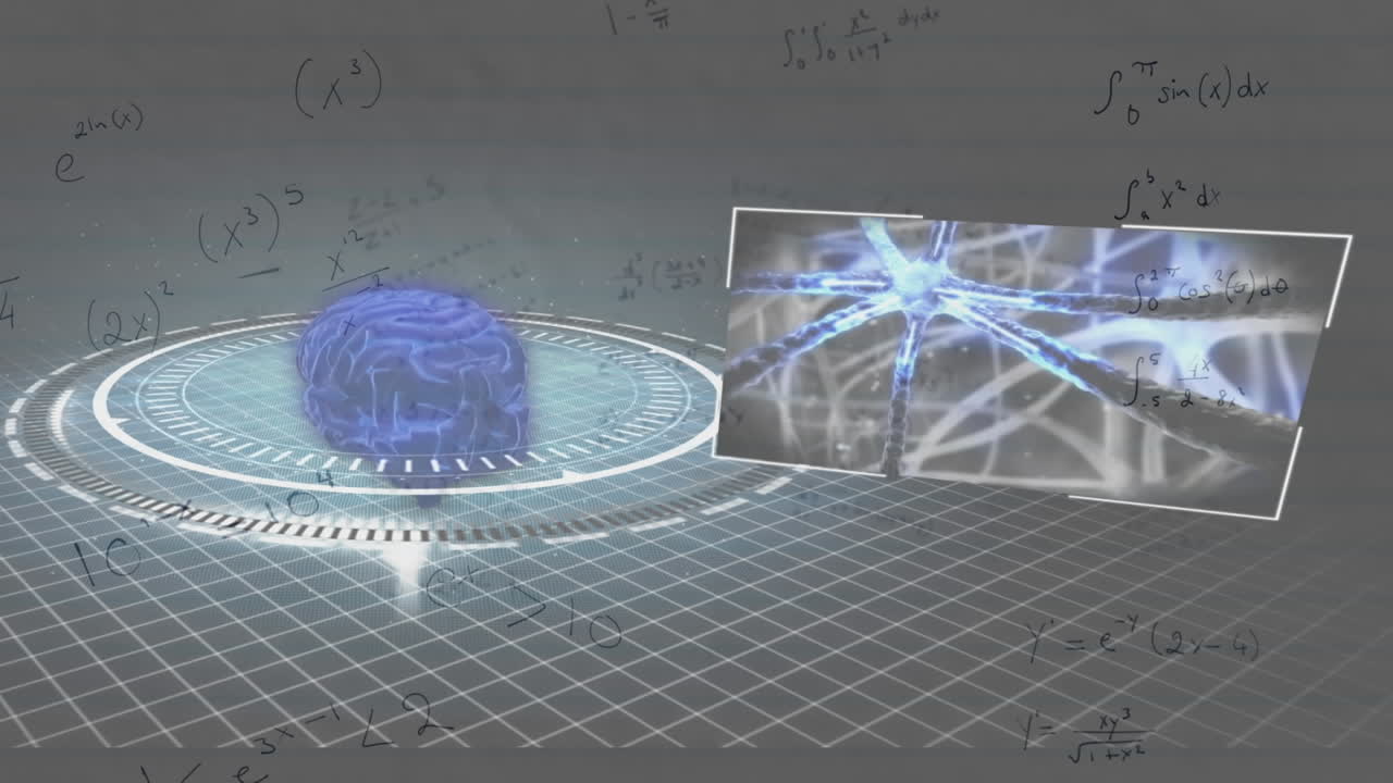 스크린에서 인간의 뇌 회전과 의료 데이터 처리의 애니메이션