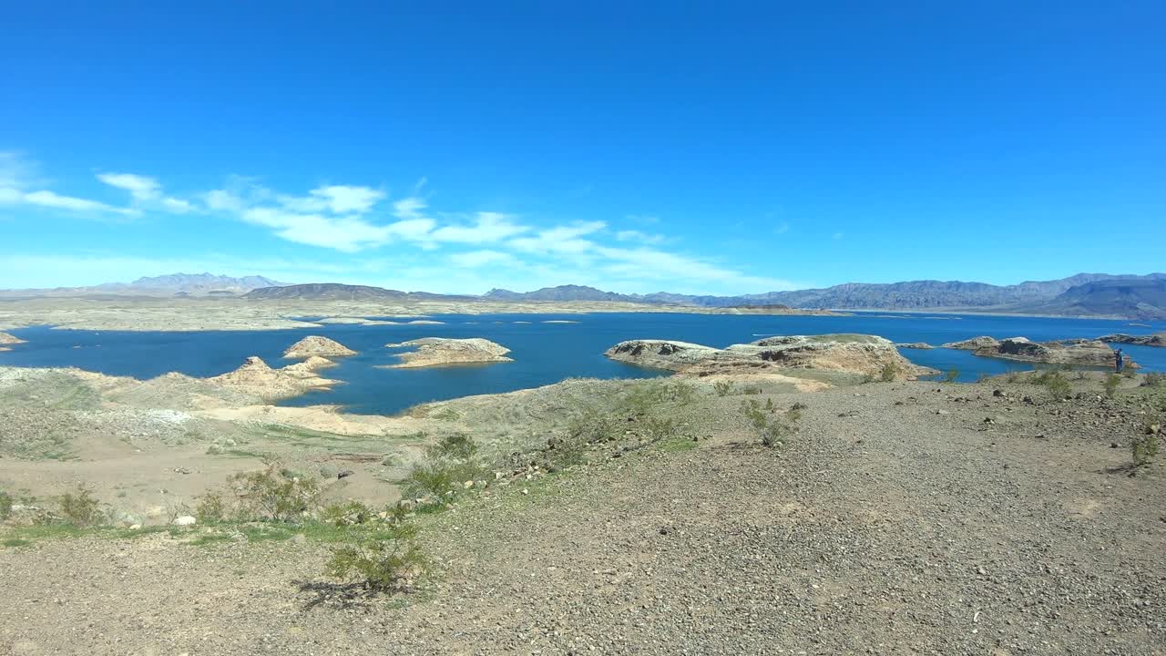 일몰에서 보는 레이크 미드의 팬 뷰 경치 좋은 전망대 파노라마