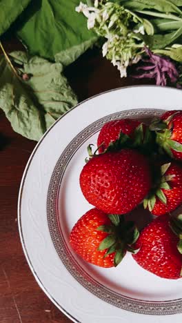 fresh strawberries and garden flowers