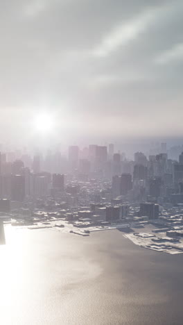 vista aérea del horizonte al atardecer con rascacielos