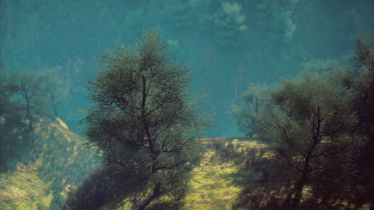 Lush vegetation and tranquil landscape by a serene body of water