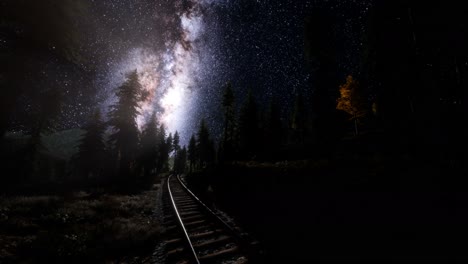 la vía láctea por encima del ferrocarril y el bosque