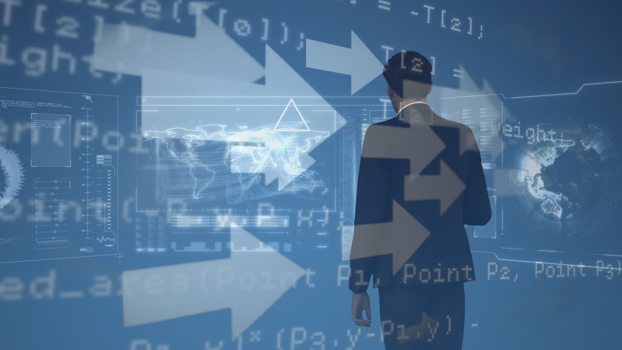 사업가에 대한 금융 데이터 처리의 애니메이션