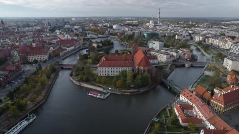 roman church in middle of sand island of wroclaw polish city