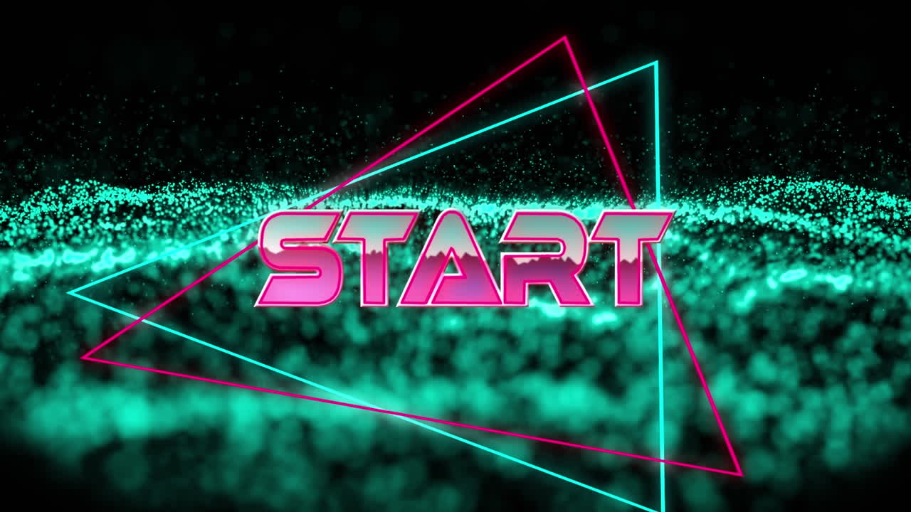 animación del texto de inicio sobre formas geométricas en movimiento y ondas