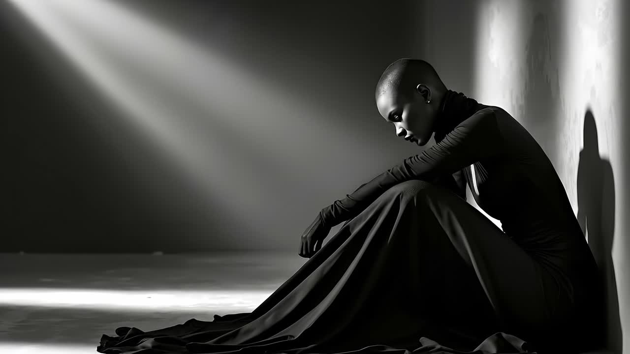 женщина в черном платье сидит на земле