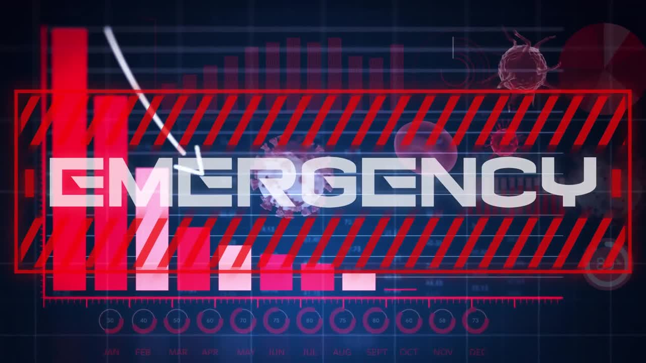 animación de células de covid 19 y texto con registro de estadísticas