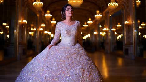 elegant woman in beaded ball gown