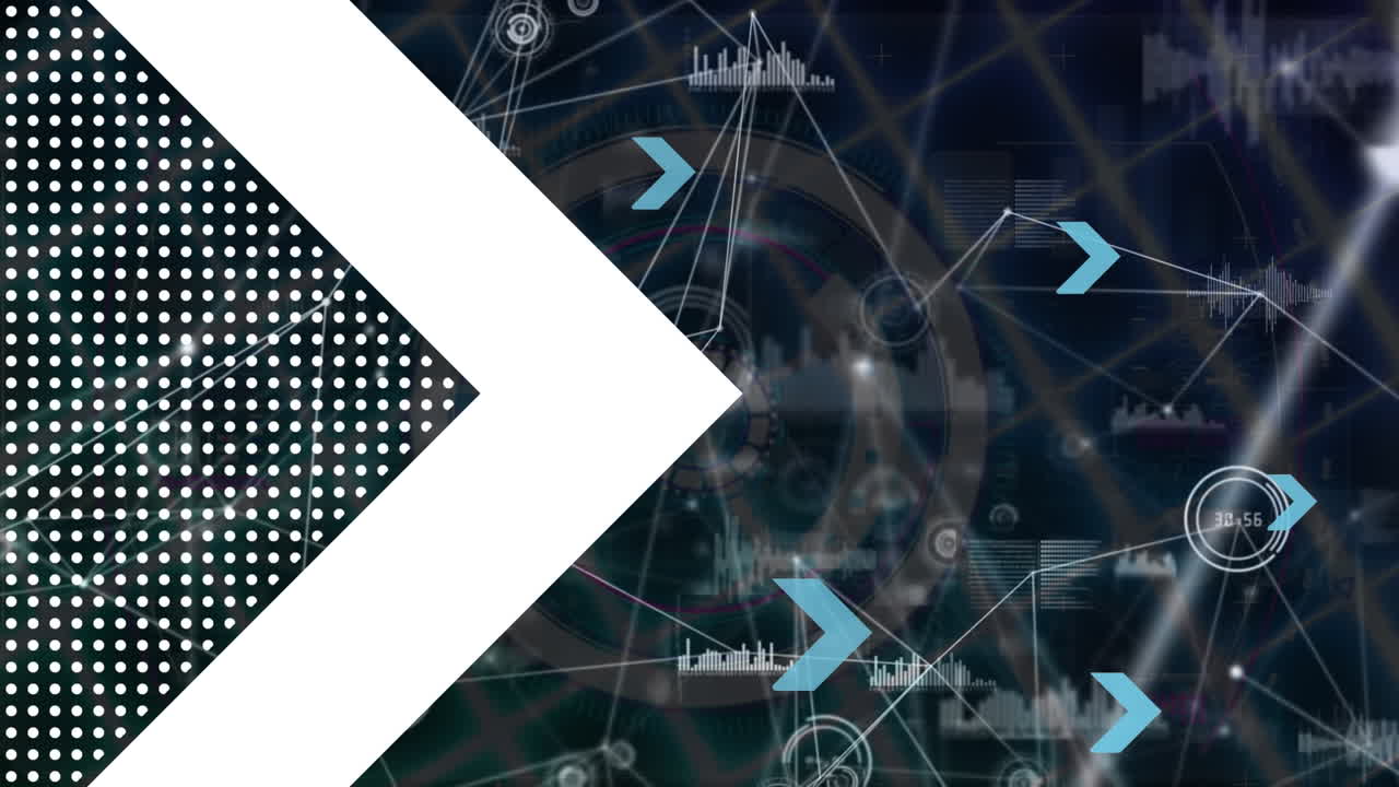 animación de flechas sobre una red de conexiones sobre fondo negro