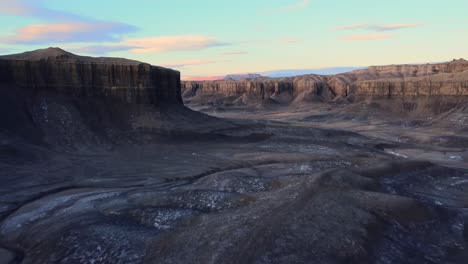 Volcanic-formations-in-picturesque-valley-under-sundown-sky-in-USA