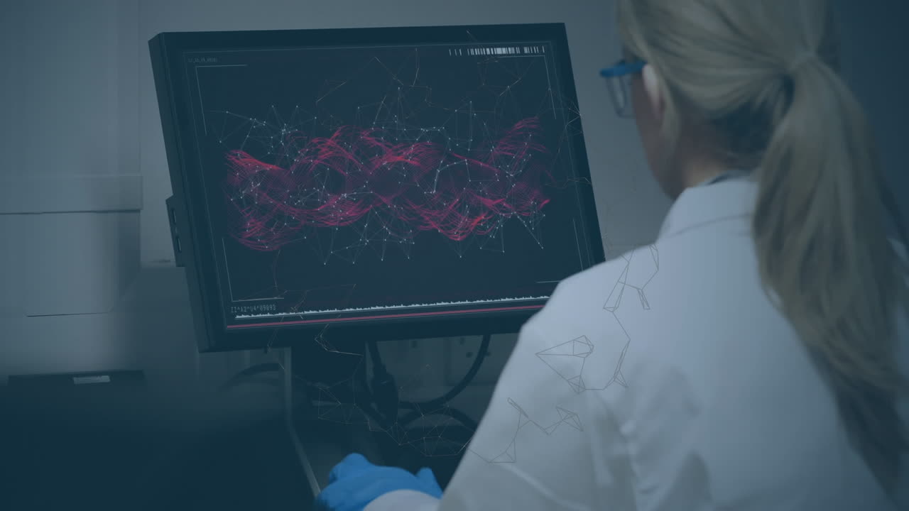 animación de formas que se mueven sobre la doctora utilizando la computadora