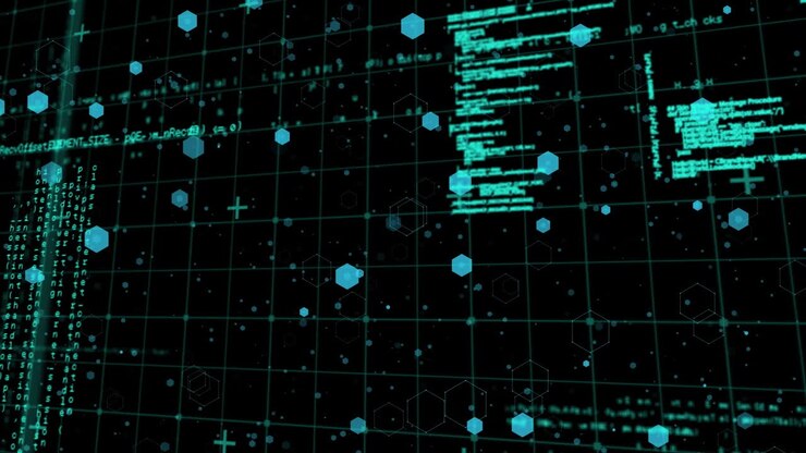 Animation of medical icons and data processing on black background