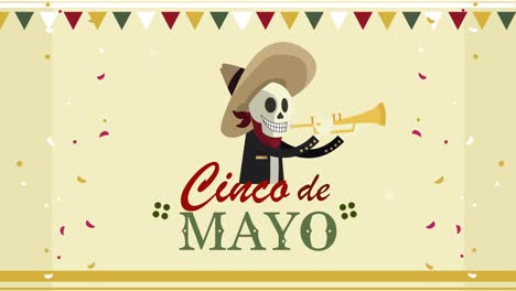 cinco de mayo letras con cráneo mariachi