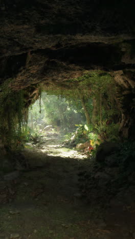 un camino misterioso conduce a través de una exuberante cueva de la jungla.