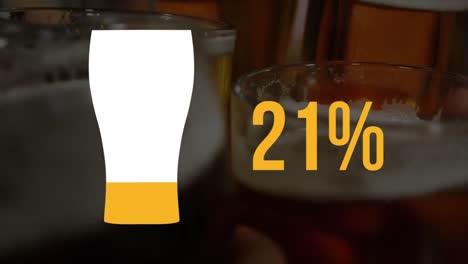 pint glass shape and percentage filling in colour and glasses of beer