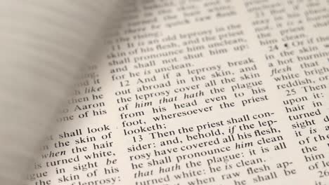 close up of reading bible flipping pages fast with hand, words of psalms, static