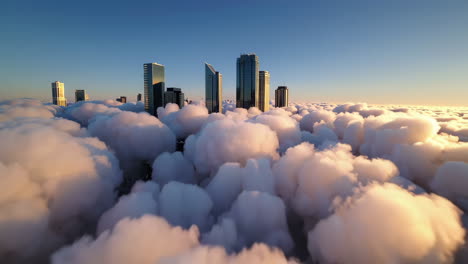 city above the clouds at sunrise/sunset