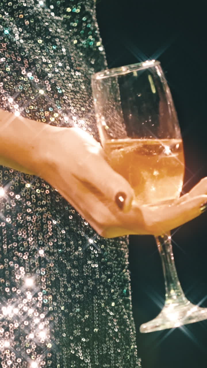 Elegant hånd holder et glas mousserende champagne til en festlig begivenhed.