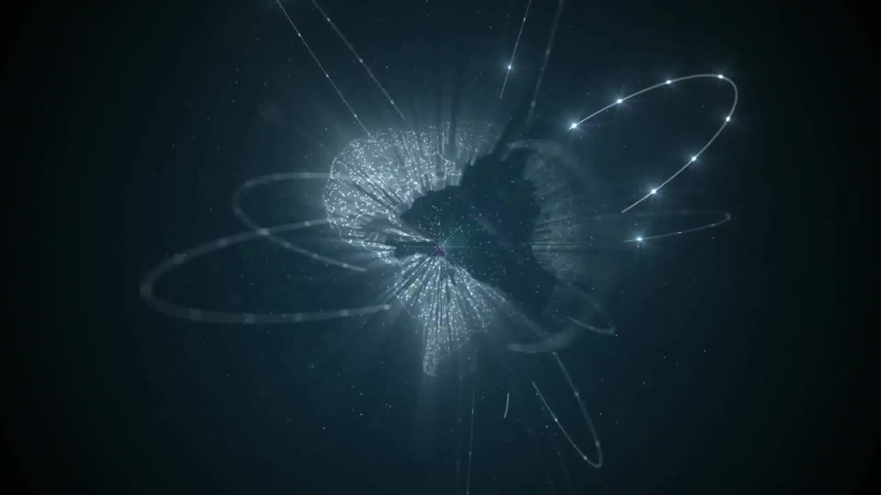 Animation of light spots and globe on black background