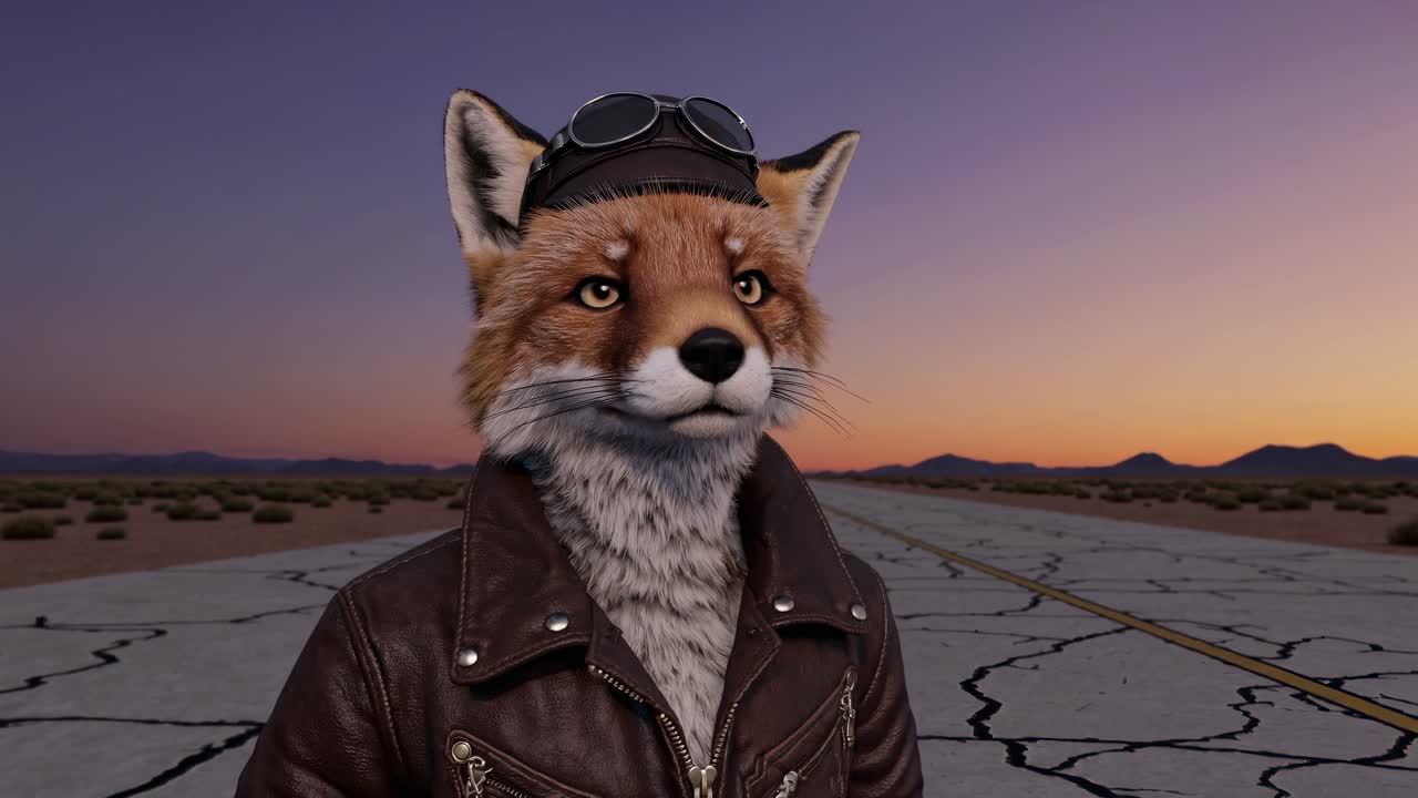 Fox in a Leather Jacket at Sunset