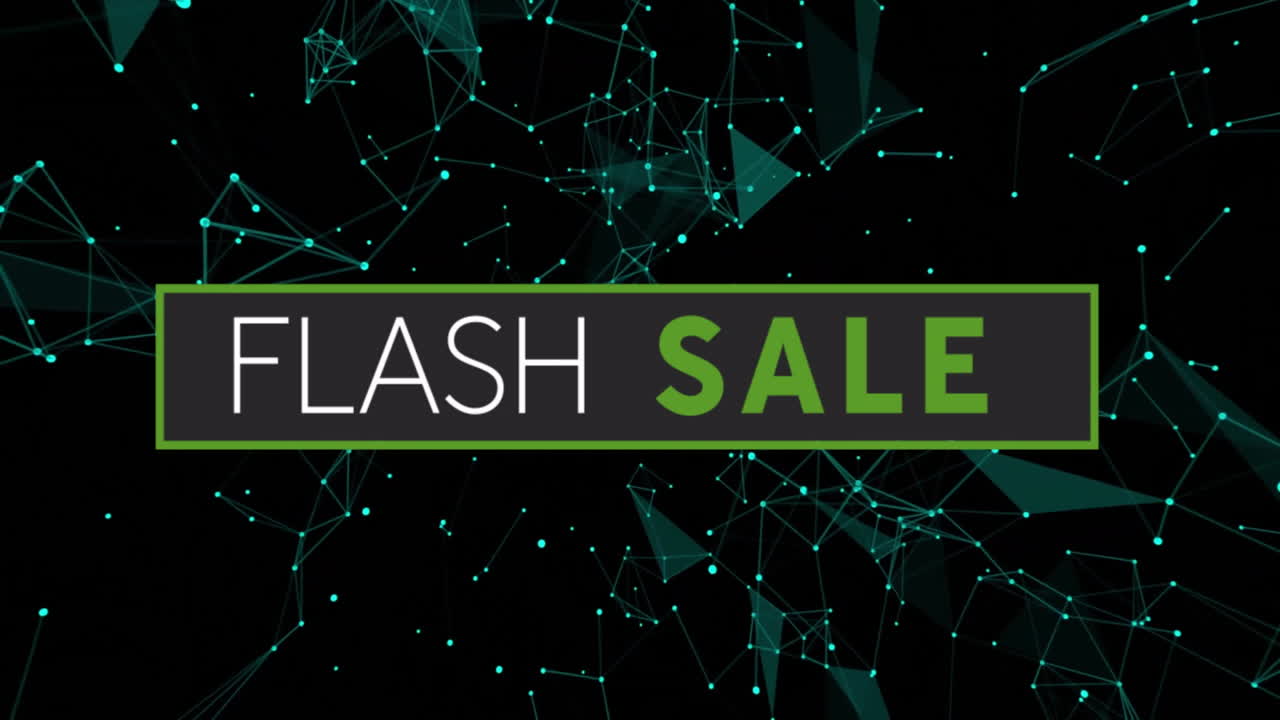 animación de venta flash de texto a través de la red digital con colores verde y negro