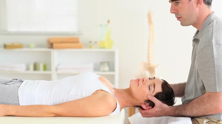 Cute Woman getting a neckstretching