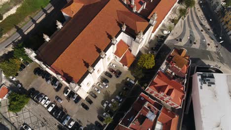 Aerial-View-Of-Leiria-Cathedral,-Our-Lady-of-the-Assumption-Cathedral