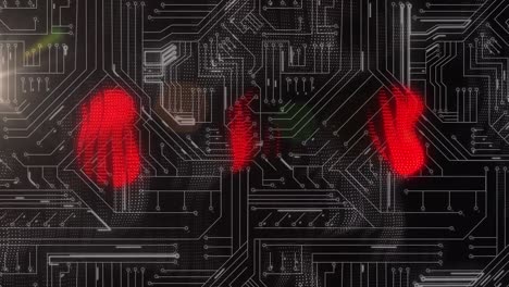 animation of glowing red shapes over computer motherboard