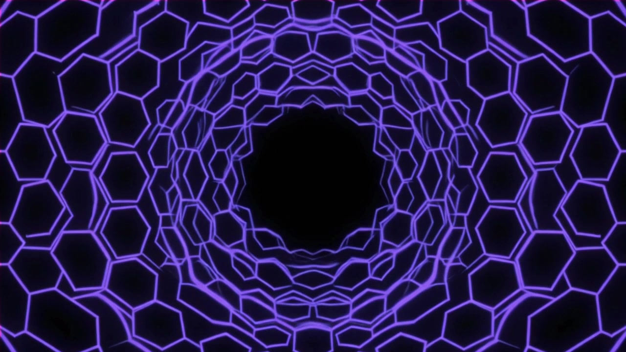 Animazione astratta di un tunnel esagonale viola