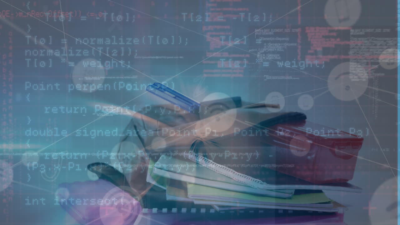 animación del procesamiento de datos sobre el bolso escolar