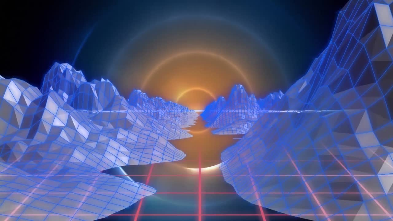 파란색 원 위에 움직이는 산의 애니메이션