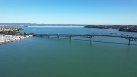 auckland harbour bridge in new zealand - aerial drone shot