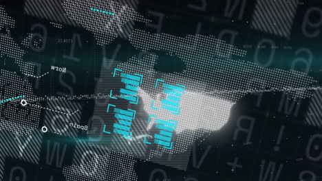 animación del procesamiento de datos sobre el mapa del mundo contra un fondo negro