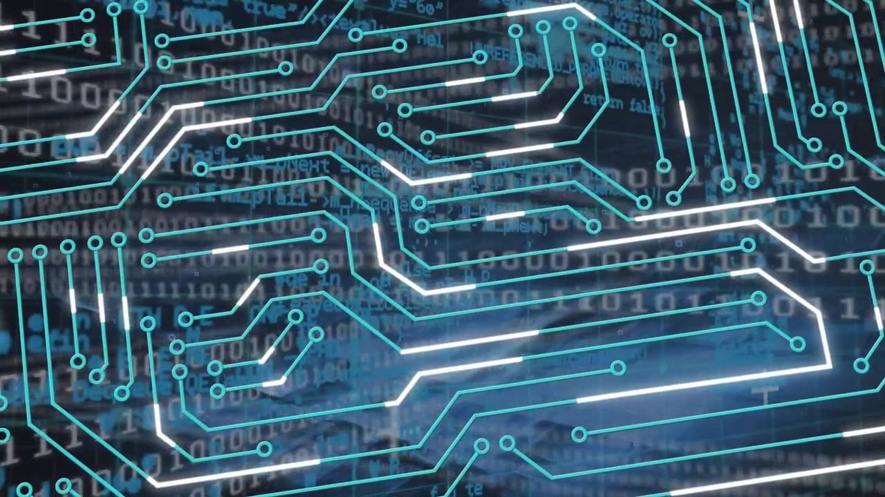 Animation of data processing over cardboard boxes binary coding computing