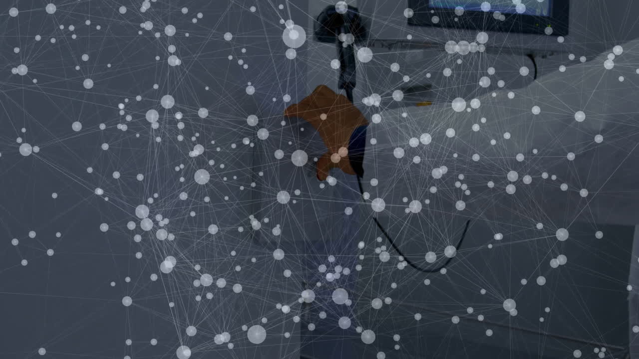Network of connections and data processing animation over person using computer